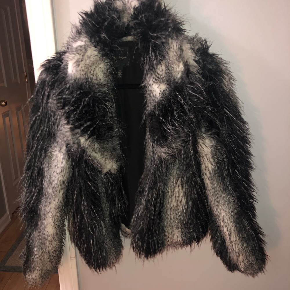 Jessica Simpson Faux Fur Black White Grey Winter coat jacket